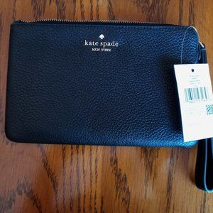 Kate Spade medium black pebbled leather wristlet